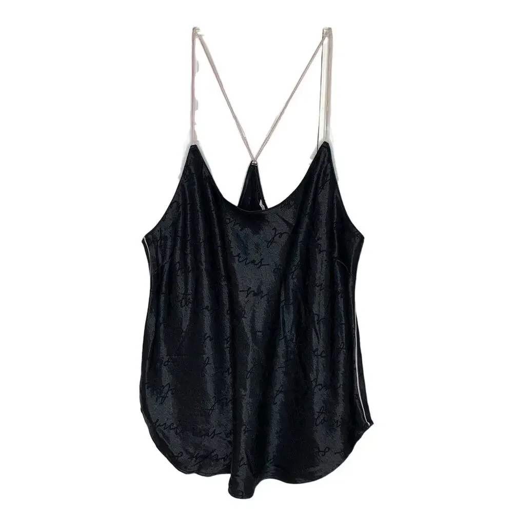Victoria's Secret Black Cursive Logo Silky Tank Dainty Sexy Pajama Top XL